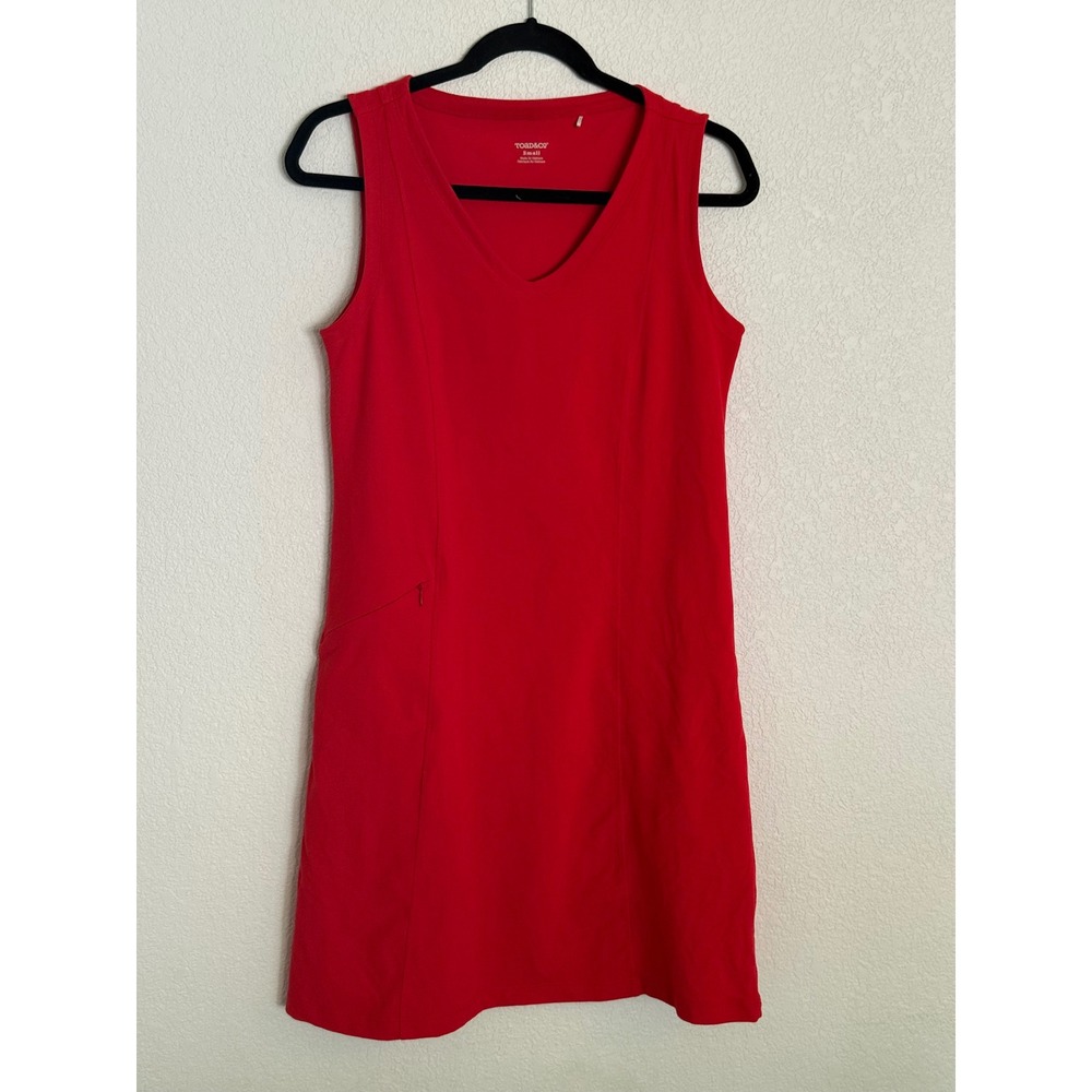 Toad&Co Womens Aquaculture Dress Red Sleeveless V-Neck Active Travel Small
